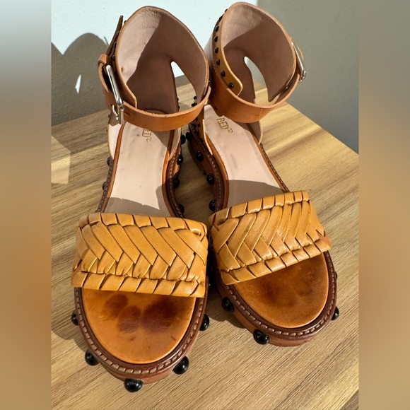 Valentino Garavani Red Leather Strappy Sandals Brown Studded Size 39 US 9 Brown - Picture 9 of 11